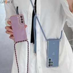 Love Heart Crossbody Lanyard Strap Phone Case For Samsung Galaxy S21 S20 S22 S23 S24 S10 S9 S8 Note 10 20 Plus Ultra Fe Cover