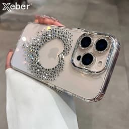Transparent Love Heart 3D Diamond Case For iPhone 18 17 12 13 14 15 16 Pro Max Sparkling Rhinestone Clear Shockproof Hard Cover