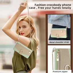 Crossbody Leather Zipper Wallet Case for iPhone 16 Pro Max 16E 15 Plus 14 13 12 11 X XR Flip Mirror Cover Long Lanyard Bag Cover