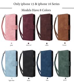 Premium Leather Wallet Case For iPhone 16 15 14 13 12 11 17 Pro Max Plus 17Air 16e Zipper Wallet Card Slots Magnetic Flip Cover