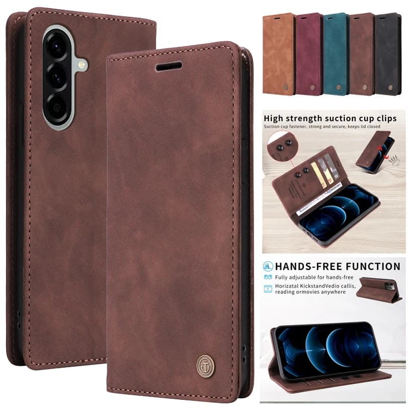 Retro Matte Luxury Flip Wallet Case For Samsung Galaxy Quantum 5 6 4 M05 F05 A556S A566S Stand Solid Colors Leather Phone Cover