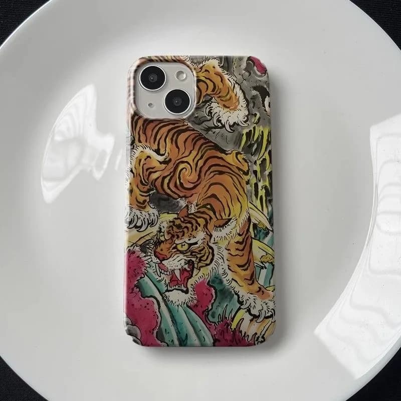 Oriental Style Artistic Majestic Tiger Pattern Phone Case for iPhone 17 16 15 14 11 12 13 Pro Max Plus Back Cover