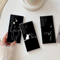 Funny Cute Cat Line Art Clear Case For Samsung Galaxy S26 S25 S24 S23 Ultra S20 S21 FE S22 Plus S26 Ultra S25FE Soft Phone Cover