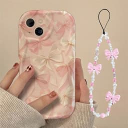 Pink Bow Pattern Chain Case For Redmi Note 14 4G Pro 5G Plus 15 15C 14C 13C 4G 12C 12 13 A3 10C Wave Side Cover