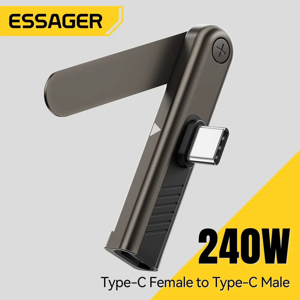 Essager 240W 2-in-1 Fast Charging OTG Adapter with Foldable Stand Type-C Male to Type-C Female Converter For iPhone 17 16 15 Pro