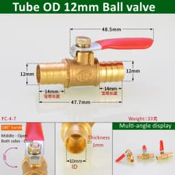 Red Handle Small Valve 6mm 8mm 10mm 12mm 14mm Hose Barb Inline Brass Water Oil Air Gas Fuel Line Ball Valve Pipe Fittings