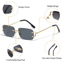 HBK Retro Rimless Sunglasses For Women Men Small Square Gold Frame Brand Design Tea Shades Rectangle UV400 Zonnebril Eyewear