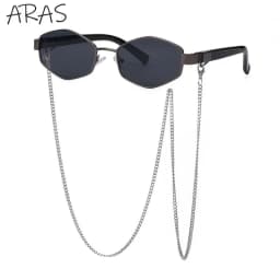 Retro Small Frame Hexagon Sunglasses Women With Chain 2026 Luxury Brand Steampunk Unique Polygon Sun Glasses For Ladies Eyewear