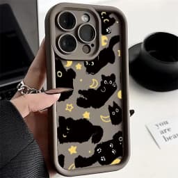 Y2K Moon Star Black Cat Case For Samsung Galaxy S25 FE S24 S26 Ultra Plus A17 A56 A36 A26 A16 A55 A54 A53 A23 A34 A35 A07 A06 5G