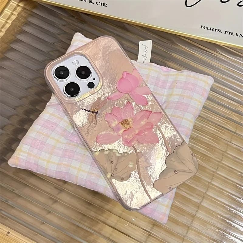 Chinese Style Lotus Dragonfly Glacier Pattern Phone Case For iPhone 11 12 13 14 15 16 17 Pro Max XS X 7 Plus Silicone Soft Cover