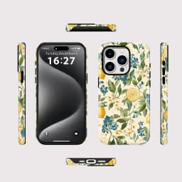 Flower Leaves Lemon Case For IPhone 16ProMax 15 14 13 12 11 PRO Plus Acrylic TPU Two in one Magnetic Shockproof Phone Cases