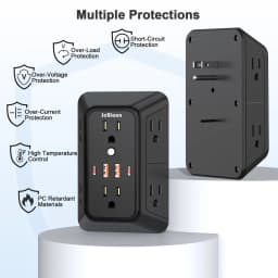 Power Strip with 6 AC Wide Outlets 2 USB Ports 2 Type-C Sockets , Multi-socket Wall Plug Adapter Power Expander Quick Charge