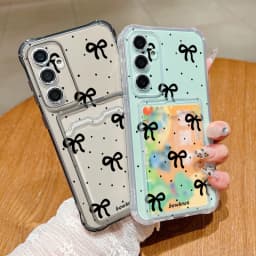 Black Bow Clear Card Bag Wallet Case For Samsung Galaxy A57 A18 A37 A27 A17 A56 A16 A26 A55 S25 FE S26 S25 S23 Ultra Phone Cover