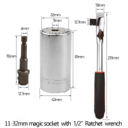 Onnfang 7-19/11-32mm Universal Ratchet Wrench Universal Socket Head, Household Socket Power/Hand Tool Wrench