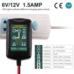 6V 12V 1.5A Automatic Battery Charger Maintainer Car Automatic Float Charger Motorcycle Lawn Mower Tractor Lead-acid AGM GEL Toy