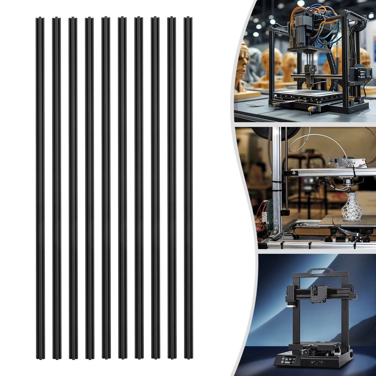 10 PACK 20*20 T-Slot Aluminum Extrusion CNC 3D Printer 1m 39.5'' Long Extruded Piece Black