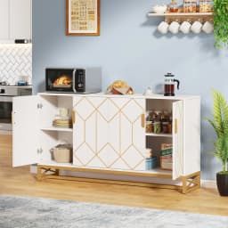 Tribesigns 59" White Gold Buffet Cabinet with Storage Kitchen Sideboard Storage Cabinet