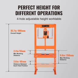 SucceBuy 6/12 Ton Hydraulic H-Frame Garage Floor Adjustable Shop Press with Plates 6/12T Orange for Garage or Professional Shop