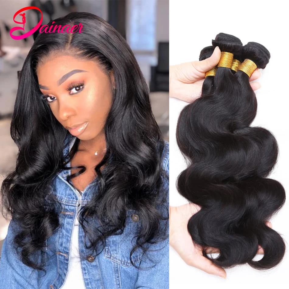 3 PCS Body Wave Bundles 100% Unprocessed Virgin Hair Brazilian Weaving Human Hair Bundles Natural Color Remy Hair Extensions