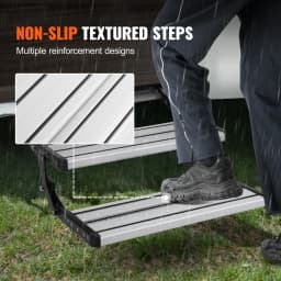SucceBuy RV Steps 2-Step Manual Retractable RV Stairs Foldable 440 LBS Load Capacity Aluminum Alloy Steps Thickened Steel Plate