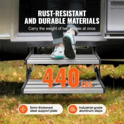 SucceBuy RV Steps 2-Step Manual Retractable RV Stairs Foldable 440 LBS Load Capacity Aluminum Alloy Steps Thickened Steel Plate