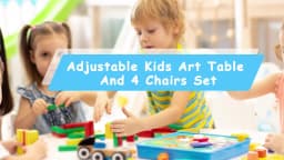 Rectangle Kids Table with 6 Chairs Set, Height Adjustable Toddler Multi Activity Table Set, Arts&Crafts Desk for Girls, 2-10 old