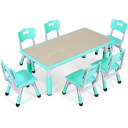 Rectangle Kids Table with 6 Chairs Set, Height Adjustable Toddler Multi Activity Table Set, Arts&Crafts Desk for Girls, 2-10 old