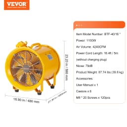 SucceBuy Portable Ventilation Fan 350W/550W/1100W Industrial Exhaust Fan Air Clean Extractor Blower for Factory Warehouse
