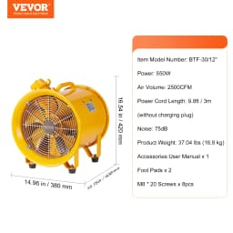 SucceBuy Portable Ventilation Fan 350W/550W/1100W Industrial Exhaust Fan Air Clean Extractor Blower for Factory Warehouse