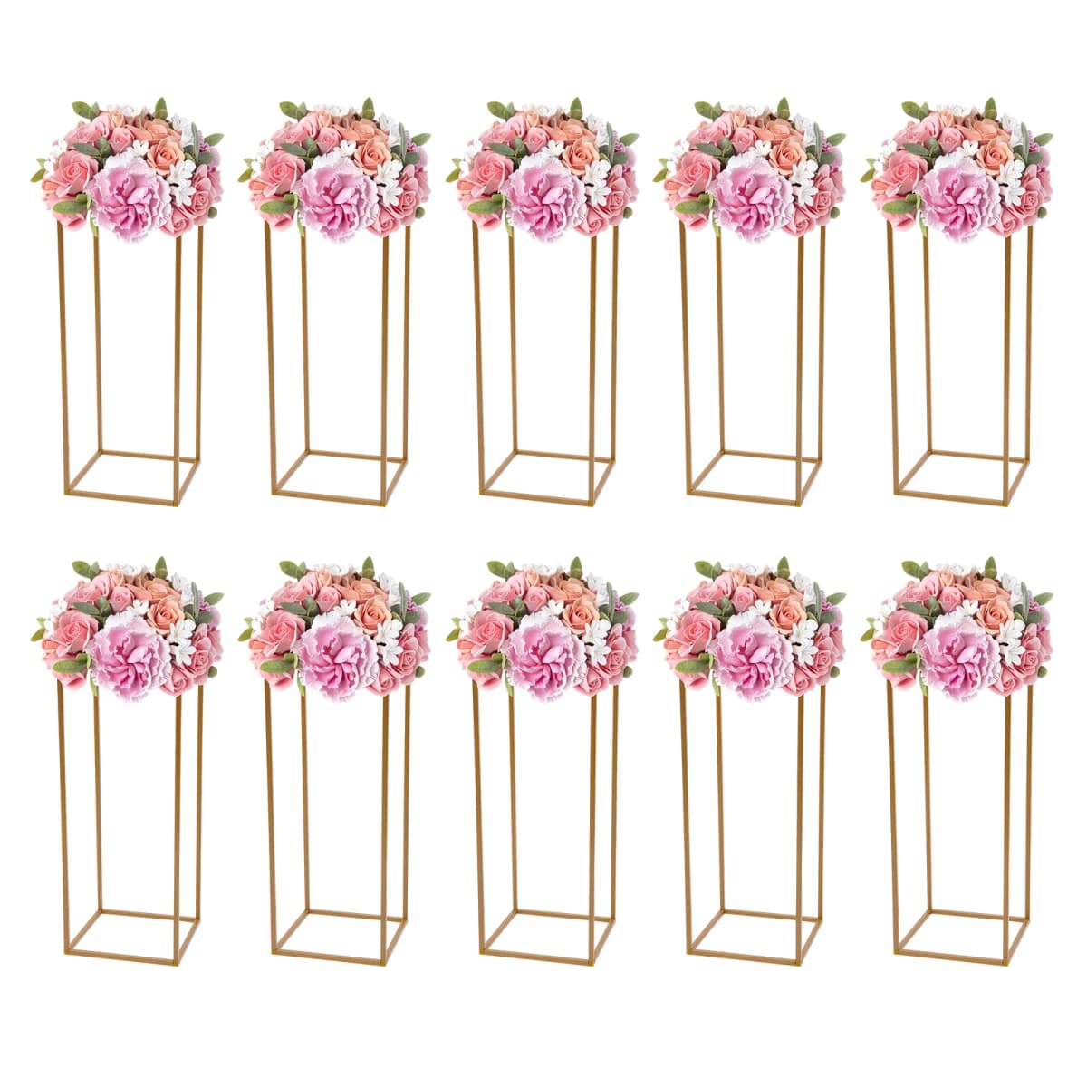 10Pcs Wedding Flower Stand Set 23.62"H Gold Metal Column Rack Wedding Party Prop Decor Balloon Display Holder Flower Vase Pillar