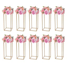 10Pcs Wedding Flower Stand Set 23.62"H Gold Metal Column Rack Wedding Party Prop Decor Balloon Display Holder Flower Vase Pillar