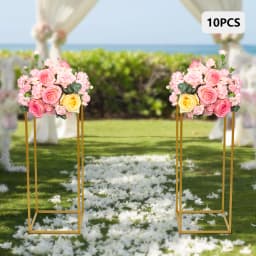 10Pcs Wedding Flower Stand Set 23.62"H Gold Metal Column Rack Wedding Party Prop Decor Balloon Display Holder Flower Vase Pillar