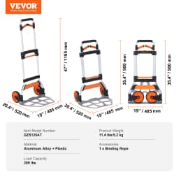 SucceBuy 275/309 lbs Folding Hand Truck Portable Unity Cart Dolly with Telescoping Handle and Binding Rope for Moving Warehouse