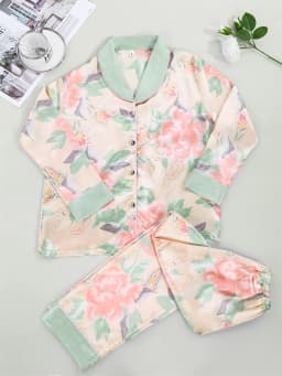 Women's Satin Simulated Silk Lotus High end Breathable Silk Slip Pajamas Women's Soft Simulated Silk Clothing Set