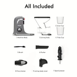 SiFENE Cold Press Juicer - Slow Masticating, High Yield for Fruits & Veggies, Dual-Mouth, Anti-Clog, Easy Clean, BPA-Free, Gray