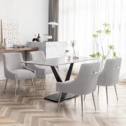 SEYNAR Modern Velvet Pleated Finish Back Dining Chair Set of 6 with Rear Handle