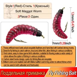 3Pieces Brass Bead Head Fast Sinking Nymph Maggots Bug Worm Flies Trout Fly Fishing Lure Bait