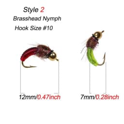 3Pieces Brass Bead Head Fast Sinking Nymph Maggots Bug Worm Flies Trout Fly Fishing Lure Bait