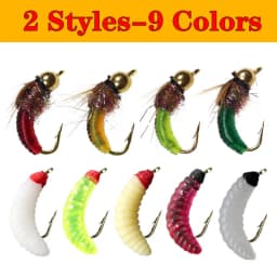 3Pieces Brass Bead Head Fast Sinking Nymph Maggots Bug Worm Flies Trout Fly Fishing Lure Bait
