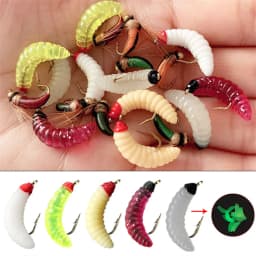 3Pieces Brass Bead Head Fast Sinking Nymph Maggots Bug Worm Flies Trout Fly Fishing Lure Bait