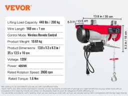 SucceBuy 200-800kg Electric Hoist with Wired/Wireless Remote Control Lifting Crane Cable Hoist Winch for Boat Garage Elevator