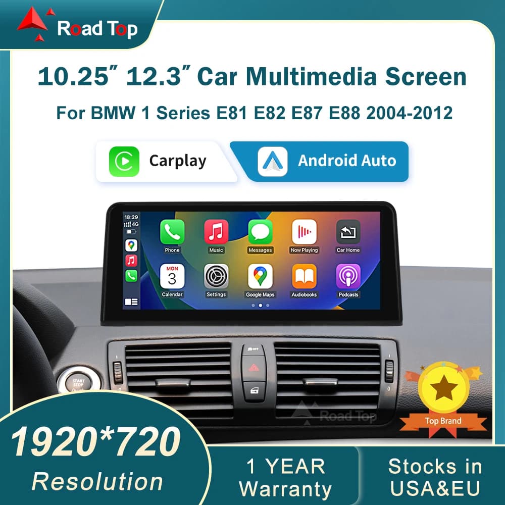 RoadTop 10.25'' 12.3'' Wireless CarPlay Android Auto For BMW Series 1 E81 E82 E87 E88 CCC CIC System Multimedia Display Screen