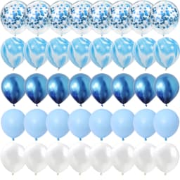 40 Pcs Blue Set Agate Marble Balloons Silver Confetti Balloon Wedding Valentine's Day Baby Shower Birthday Party Decorations