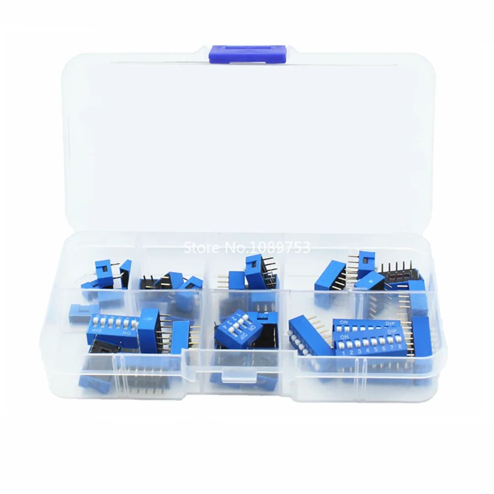 35PCS/LOT Blue Dip Switch 1 2 3 4 5 6 8 Way 2.54mm Toggle Switch Snap Switches Mixed Kit Each 5PCS Combination Set