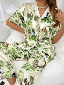 Simulated silk, animal and plant leisure and comfortable home suit set for women's sleepwear