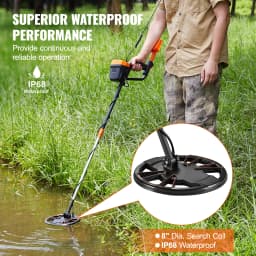 SucceBuy Metal Detector 8Inch Waterproof Search Coil & High Accuracy Pointer Display Adjustable 38''-49'' Aluminum Stem Detector