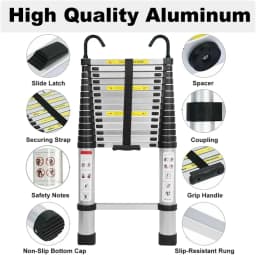 6.2M Heavy Duty Telescopic Ladders With Hooks 14 Steps Aluminum Extending Roof Ladder for Multi-Purpose Indoor Outdoor Roof Work