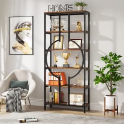 Tribesigns Industrial Bookshelf, Tall Bookcase with Open Shelves, Wood and Metal Display Shelf Storage Shelves