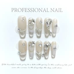10Pcs Handmade Press on Nails Long Ballet Blue Fake Nails with 3D Ocean Moon Rhinestone Design False Nails Full Cover Nail Tips