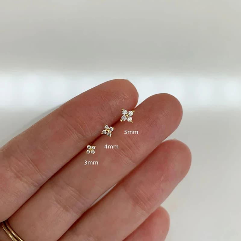 Huitan Korean Style Flower Stud Earrings Women Gold Color White Cubic Zirconia Small Fresh Fashion Accessories Hot Jewelry